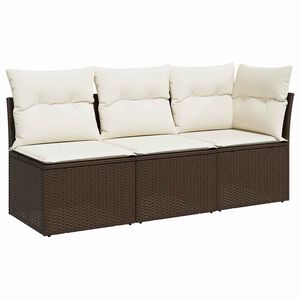 vidaXL 3-personers havesofa med hynder polyrattan brun