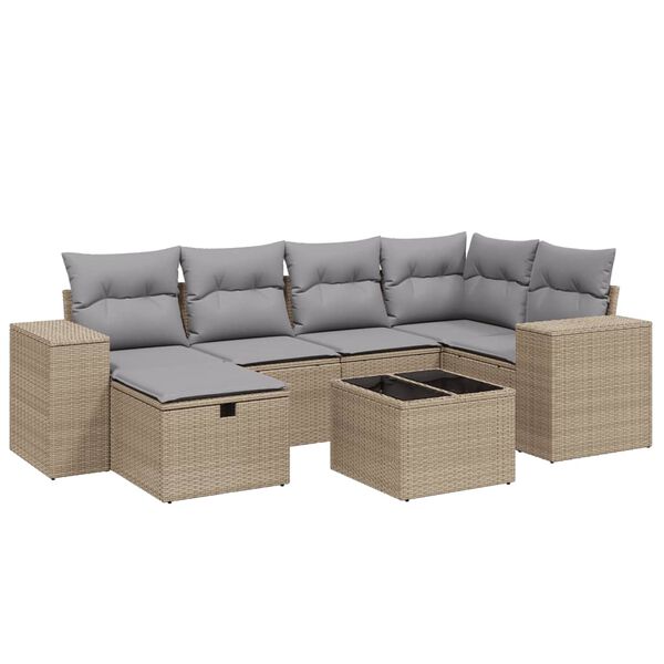 vidaXL havesofas&aelig;t 7 dele med hynder polyrattan beige