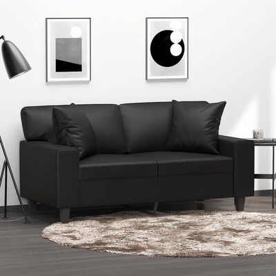 vidaXL 2-personers sofa med puder og hynder 120 cm kunstlæder sort