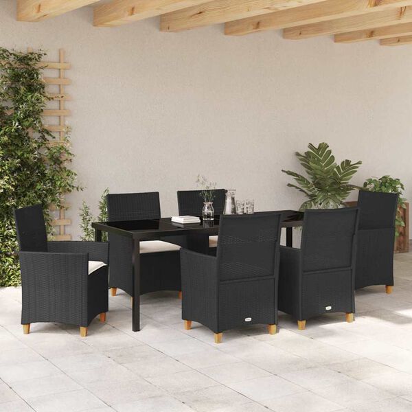 vidaXL Have Spisebordss&aelig;t 7 pcs Sort polyrattan