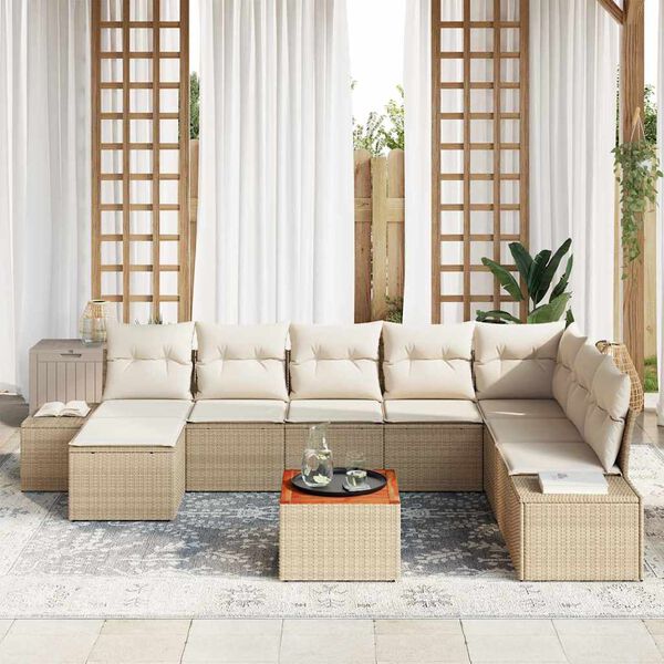vidaXL Havesofa Sæt med pude 9 pcs Beige Poly rattan