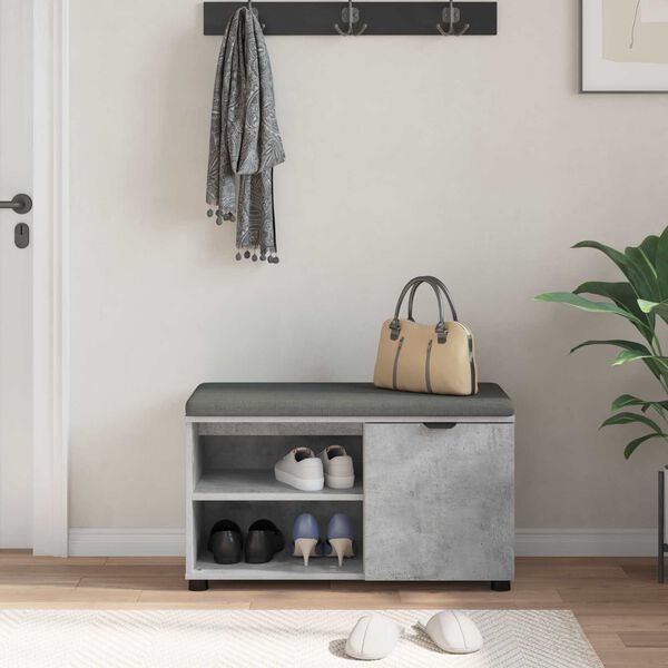 vidaXL Hallb&aelig;nk med pude BetonGr&aring; 80 x 38 x 46 cm Kunstigt tr&aelig; og stof