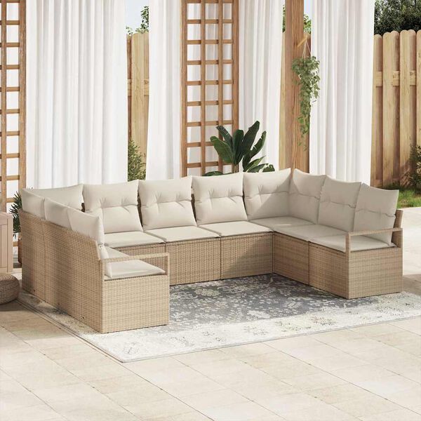 vidaXL Havesofa S&aelig;t med pude 9 pcs Beige og hvid polyrattan