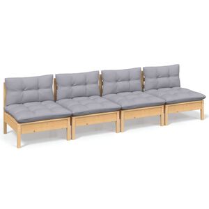 vidaXL 4-personers havesofa med gr&aring; hynder massivt fyrretr&aelig;