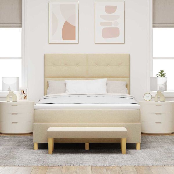 vidaXL Box spring seng med madras Creme 140 x 190 cm Stof