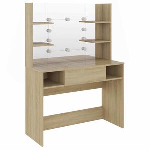 vidaXL makeupbord med LED-lys 100x40x135 cm MDF egetr&aelig;