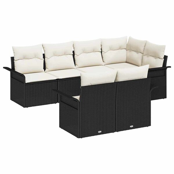 vidaXL Havesofa S&aelig;t med pude med opbevaring 7 pcs Sort Poly rattan