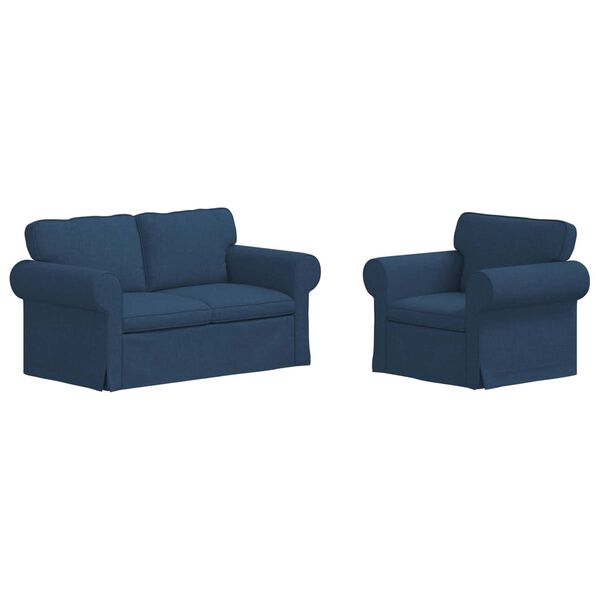 vidaXL Sofa S&aelig;t 2 pcs Bl&aring; 155 x 82 x 80 cm Stof