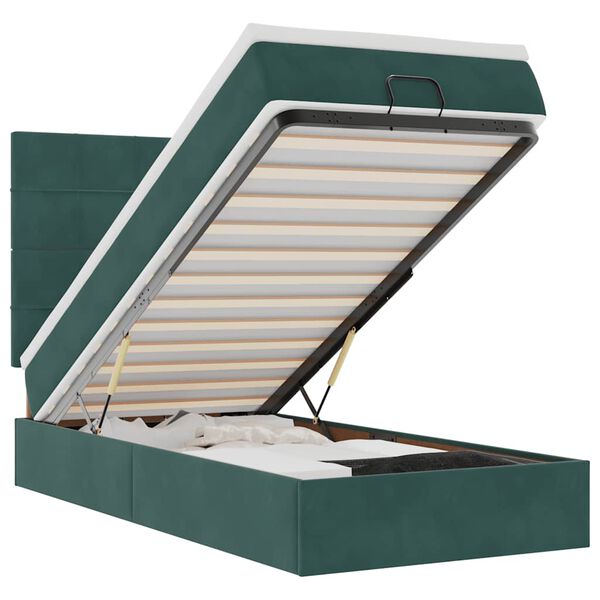 vidaXL osmannisk sengeramme med madrasser 90x200 cm fl&oslash;jl m&oslash;rkegr&oslash;n