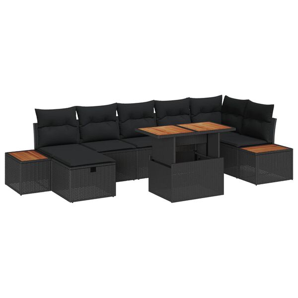 vidaXL Havesofa S&aelig;t 8 pcs Sort polyrattan