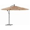 vidaXL haveparasol med LED-lys og st&aring;lstang 246x246x230 cm brun