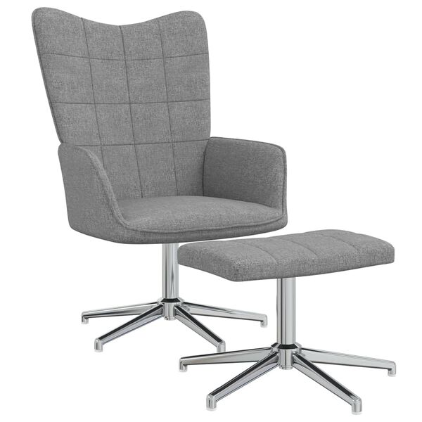 vidaXL l&aelig;nestol med skammel stof lysegr&aring;