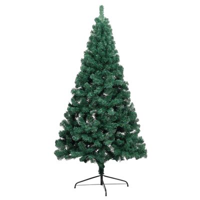 vidaXL kunstigt halvt juletræ med lys og juletræsfod 240 cm PVC grøn