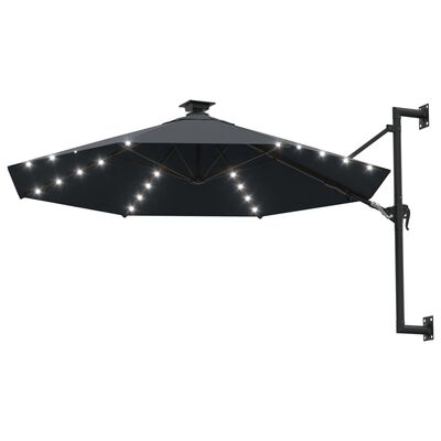 vidaXL væghængt parasol med LED metalstang 300 cm antracitgrå