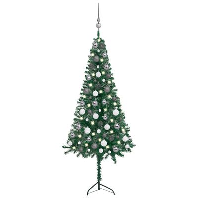 vidaXL kunstigt juletræ til hjørner LED og kuglesæt 120 cm PVC grøn