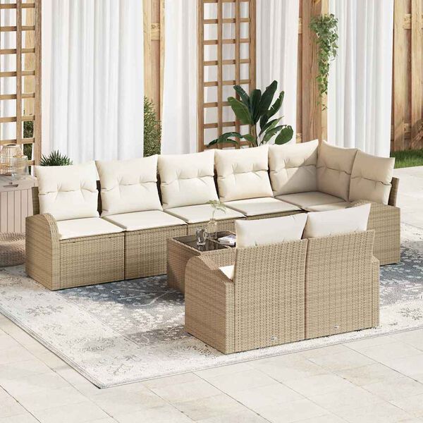 vidaXL Sofa S&aelig;t med pude med opbevaring 9 pcs Beige og hvid polyrattan