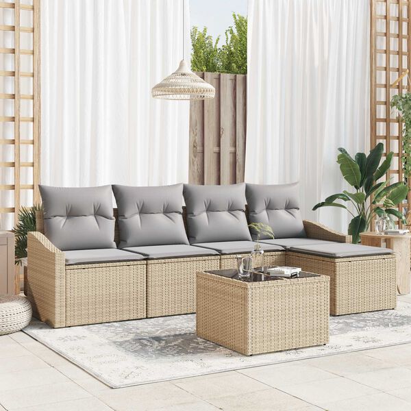 vidaXL Sofa S&aelig;t med pude 6 pcs Beige og lys gr&aring; polyrattan