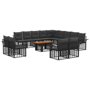 vidaXL Havesofa S&aelig;t 14 stk. Sort og M&oslash;rkegr&aring; polyrattan