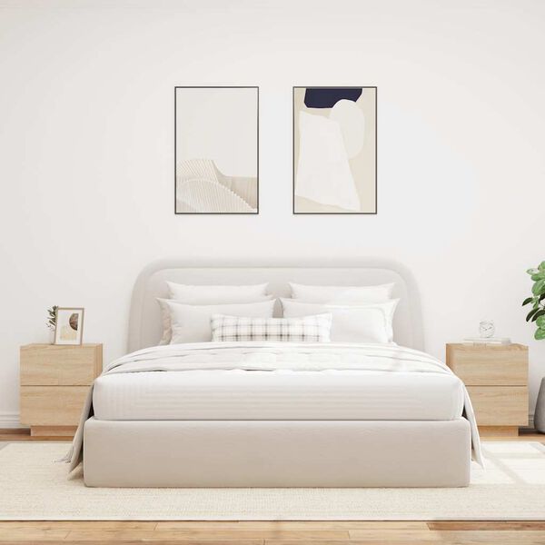 vidaXL sengeborde 2 stk. med LED-lys konstrueret tr&aelig; sonoma-eg