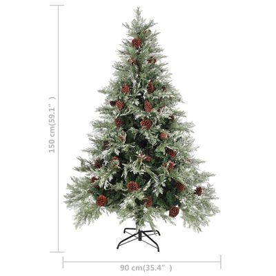 vidaXL juletræ med grankogler 150 cm PVC & PE grøn og hvid