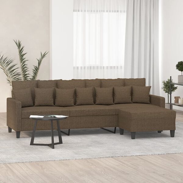 vidaXL 3-personers sofa med fodskammel 210 cm stof Brun