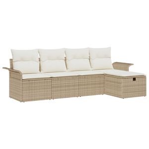 vidaXL Havesofa S&aelig;t med pude med opbevaring 5 pcs Beige Poly rattan