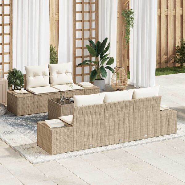 vidaXL Havesofa S&aelig;t med pude 6 pcs Beige polyrattan