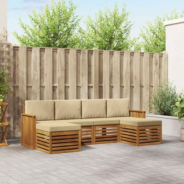 vidaXL Sofas&aelig;t med pude 6 pcs Naturlig og Beige Massivt Akacietr&aelig;