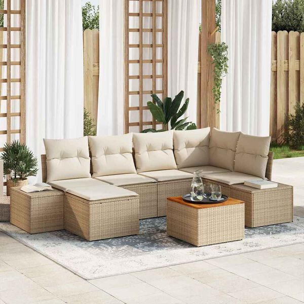 vidaXL Havesofa Sæt med pude 7 pcs Beige polyrattan