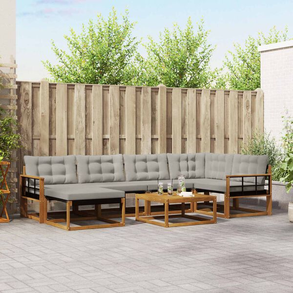 vidaXL Udend&oslash;rs sofagruppe 7 pcs Naturlig og Lys Gr&aring; Massivt Akacietr&aelig;