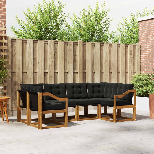 vidaXL Udend&oslash;rs sofagruppe med pude 6 pcs Naturlig og sort