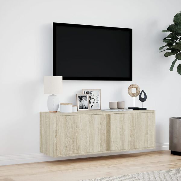 vidaXL væghængt tv-bord med LED-lys 100x31x35 cm sonoma-eg