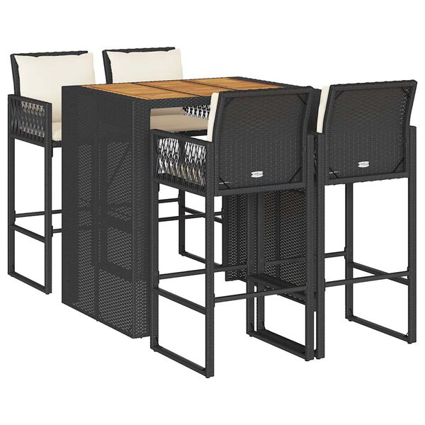 vidaXL bars&aelig;t til haven 5 dele med hynder polyrattan akacietr&aelig; sort