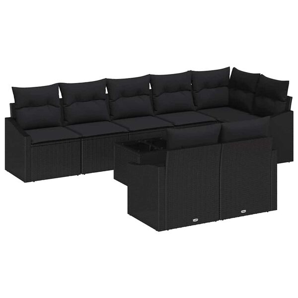 vidaXL Havesofa S&aelig;t med pude med opbevaring 9 pcs Sort polyrattan