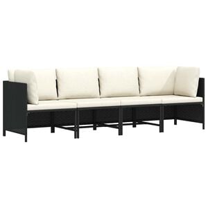 vidaXL 4-personers havesofa med hynder polyrattan sort