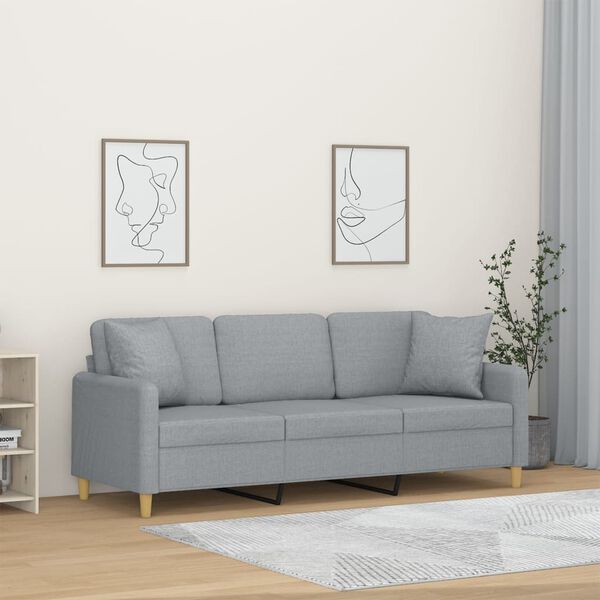 vidaXL 3-personers sofa med pyntepuder 180 cm stof lysegr&aring;