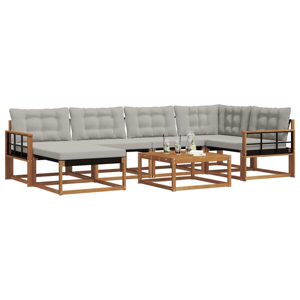 vidaXL Udend&oslash;rs sofagruppe 7 pcs Naturlig og Lys Gr&aring; Massivt Akacietr&aelig;