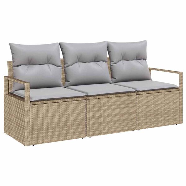 vidaXL Havesofa S&aelig;t med pude 3 pcs Beige og lys gr&aring; polyrattan