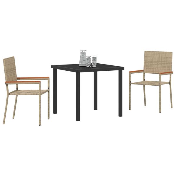vidaXL Have Spisebordss&aelig;t med pude 3 pcs Beige polyrattan