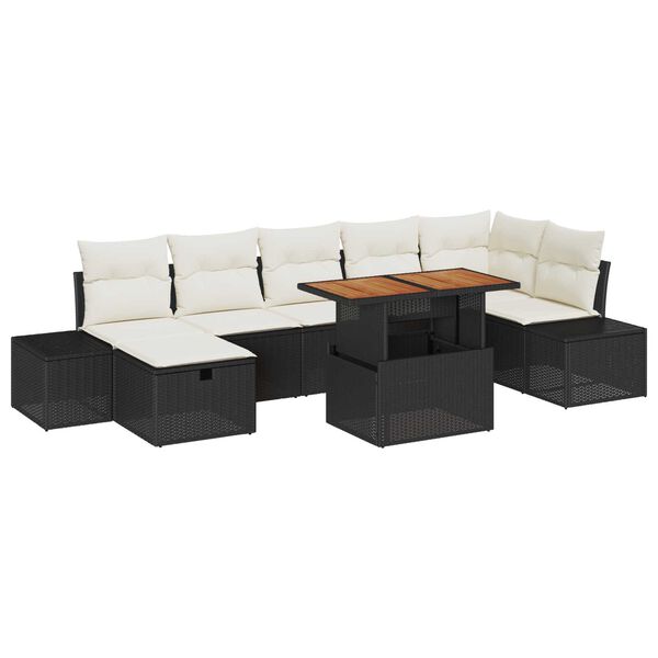 vidaXL Havesofa S&aelig;t med pude med opbevaring 8 pcs Sort Poly rattan