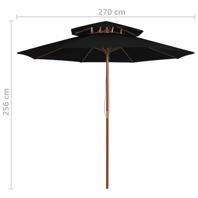 vidaXL dobbelt parasol med træstang 270 cm sort