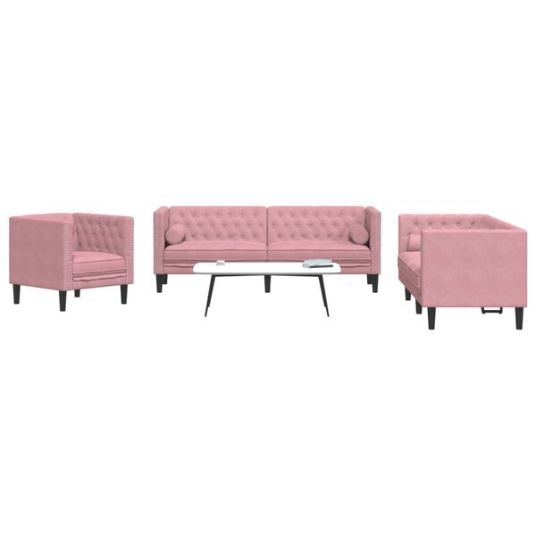 vidaXL 3-personers Chesterfield-sofas&aelig;t med puder fl&oslash;jl pink