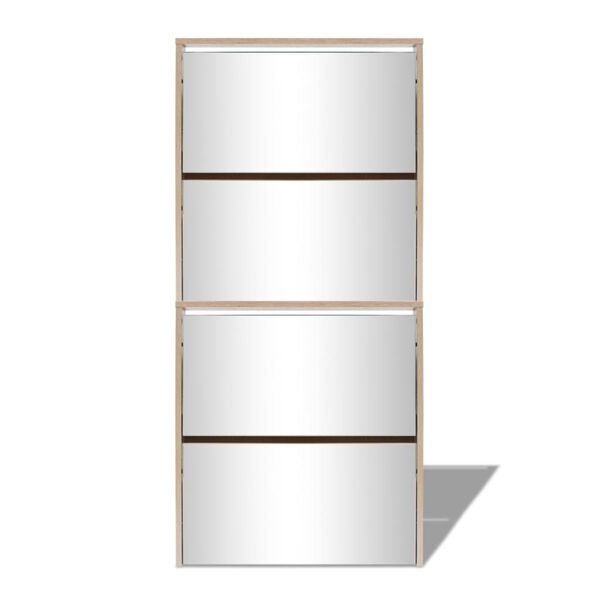 vidaXL skoskab 4 hylder med spejl 63x17x134 cm egetr&aelig;sfarvet