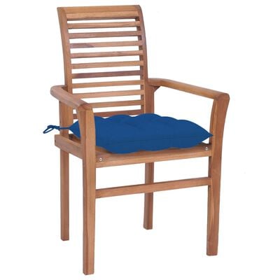 vidaXL spisebordsstole 2 stk. med blå hynder massivt teaktræ