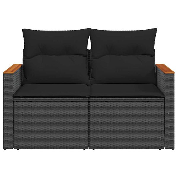 vidaXL 2-personers havesofa med hynder polyrattan sort