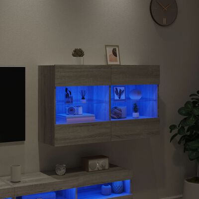 vidaXL væghængt tv-bord m. LED-lys 98,5x30x60,5 cm grå sonoma-eg