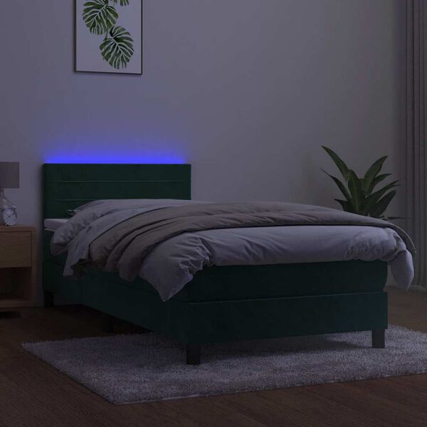 vidaXL kontinentalseng med madras og LED-lys 80x200 cm velour m&oslash;rkegr&oslash;n
