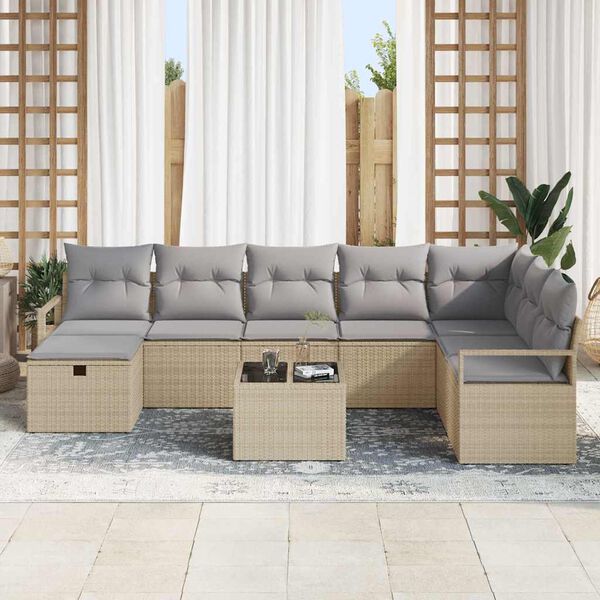 vidaXL Havesofa S&aelig;t 9 pcs Beige Poly rattan