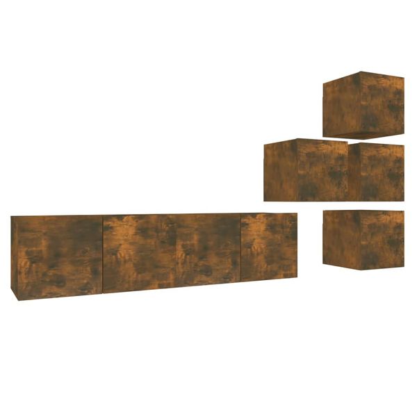 vidaXL tv-skabe 6 stk. konstrueret tr&aelig; r&oslash;get egetr&aelig;sfarve