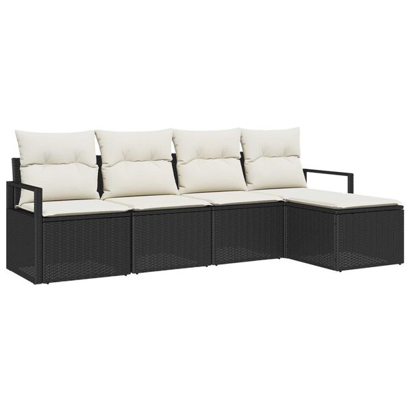 vidaXL Sofa S&aelig;t med pude med opbevaring 5 pcs Sort og Cream polyrattan